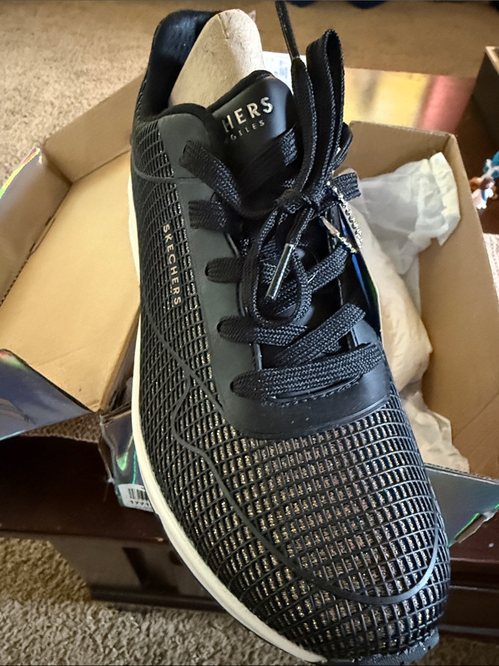 Skechers Black Mesh Air-Cushioned Women's Sneaker with White Midsole - Picture 3 of 4
